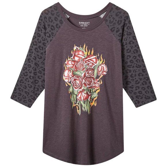torrid Tops - TORRID Size 00 (10) Baseball Tee Leopard Animal Print Long Sleeve T-Shirt NEW